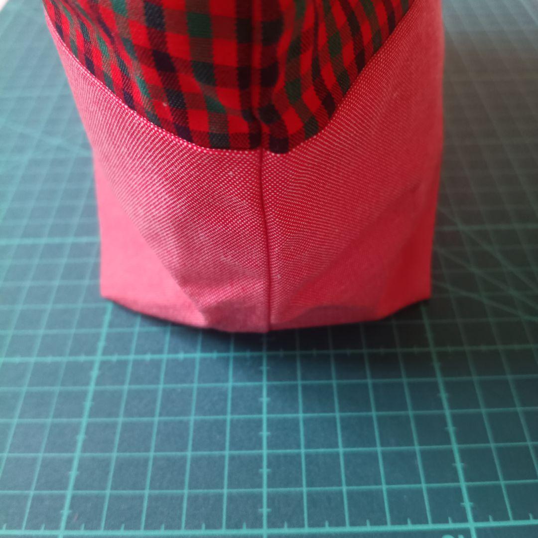 赤チェック❀立体アップリケ付き巾着袋❀ハンドメイド