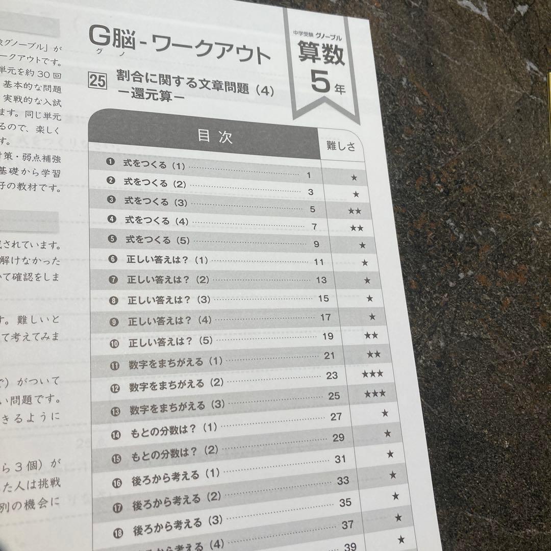 【中学受験】最新版　グノーブル算数5年　G脳ワークアウト30冊　26400円