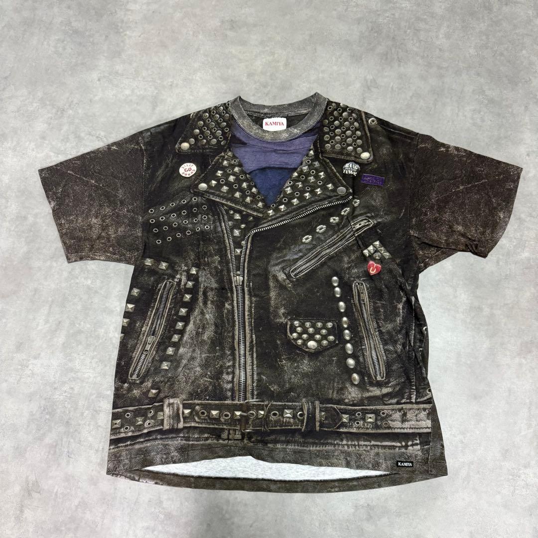 KAMIYA カミヤ トロンプルイユ ライダース プリントTシャツ M 即完売