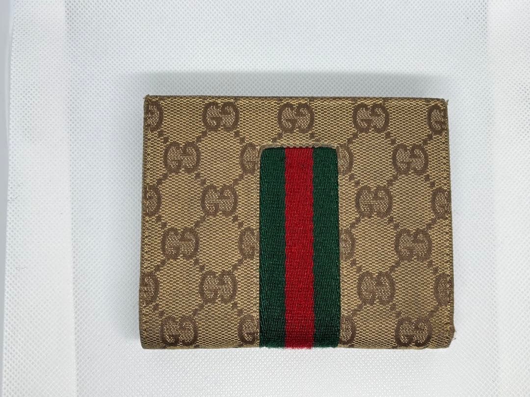美品GUCCI 二つ折り財布 シェリーライン GGキャンバス コンパクト 希少