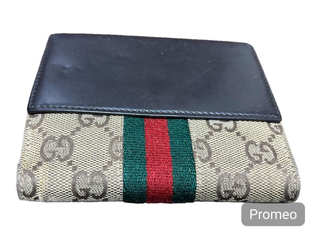 美品GUCCI 二つ折り財布 シェリーライン GGキャンバス コンパクト 希少