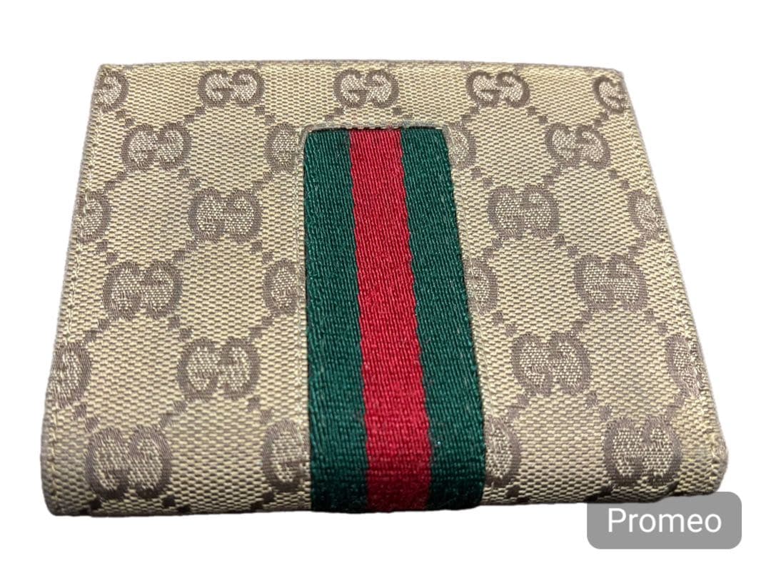 美品GUCCI 二つ折り財布 シェリーライン GGキャンバス コンパクト 希少