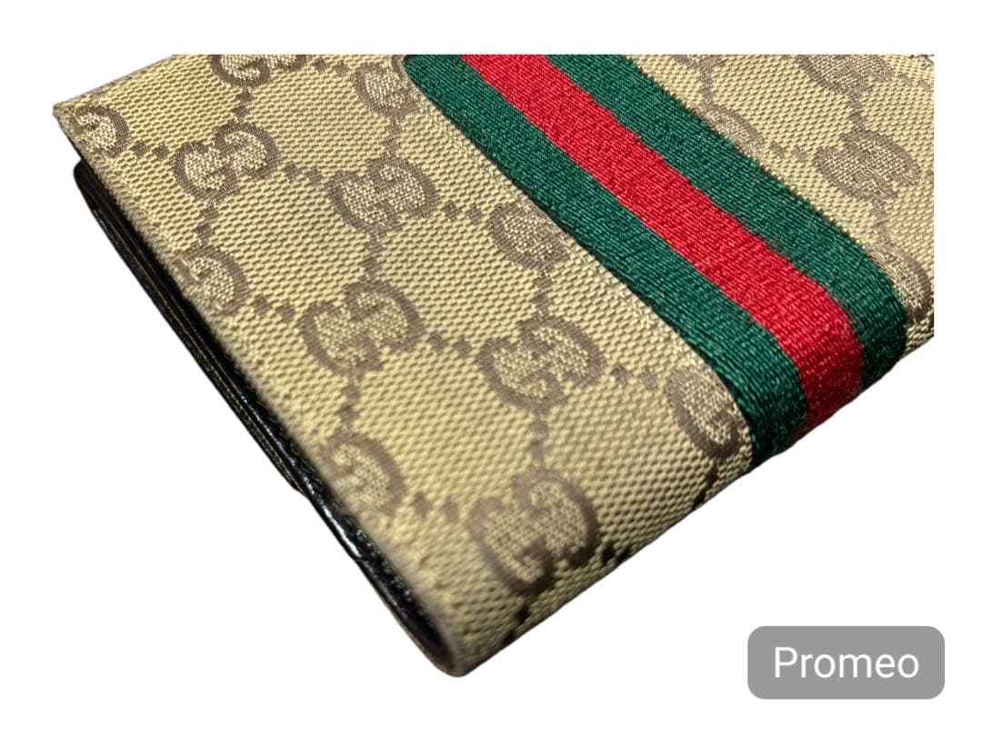 美品GUCCI 二つ折り財布 シェリーライン GGキャンバス コンパクト 希少