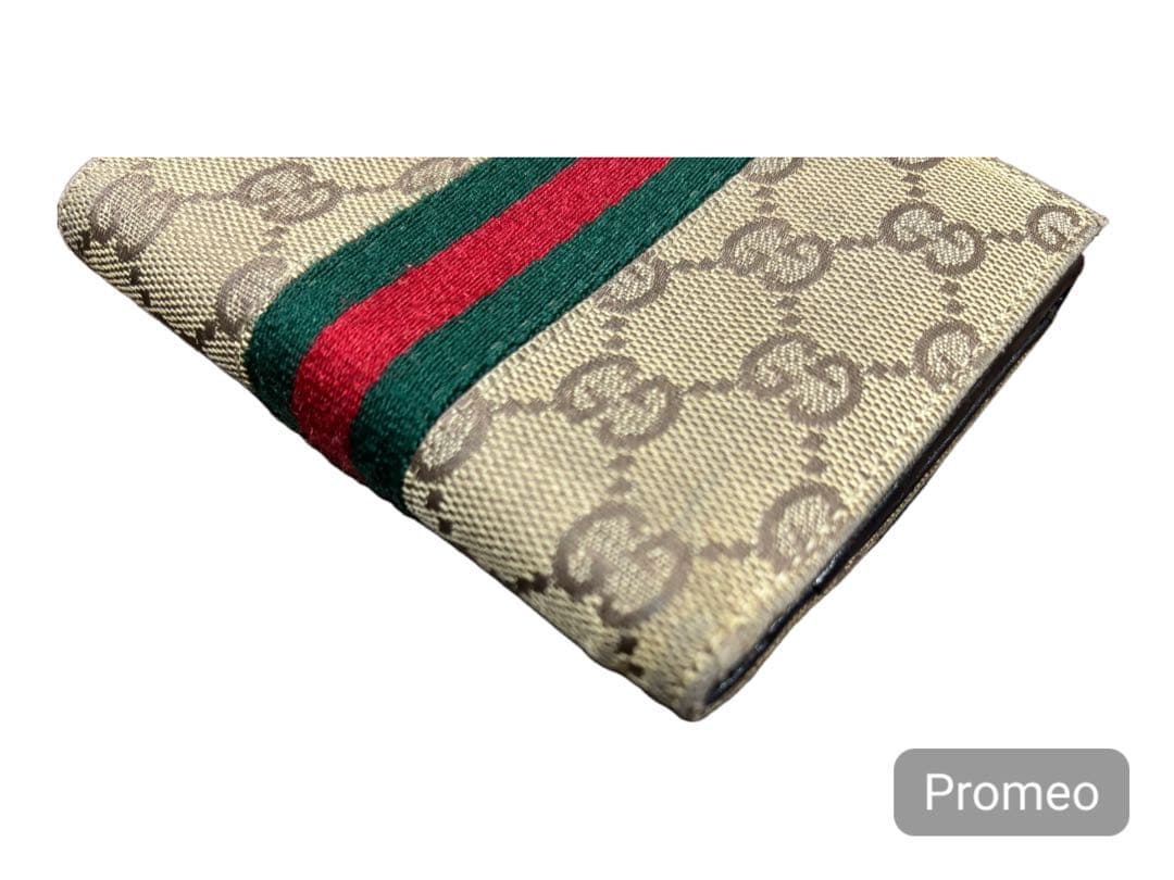 美品GUCCI 二つ折り財布 シェリーライン GGキャンバス コンパクト 希少