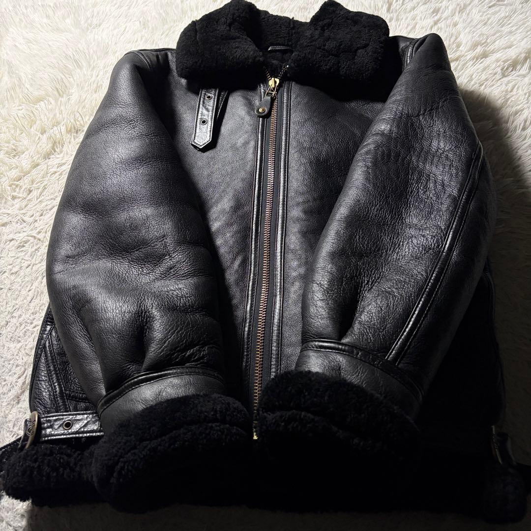 美品■schott フライトジャケット　B-3 ムートン　黒　ロゴ金具　38