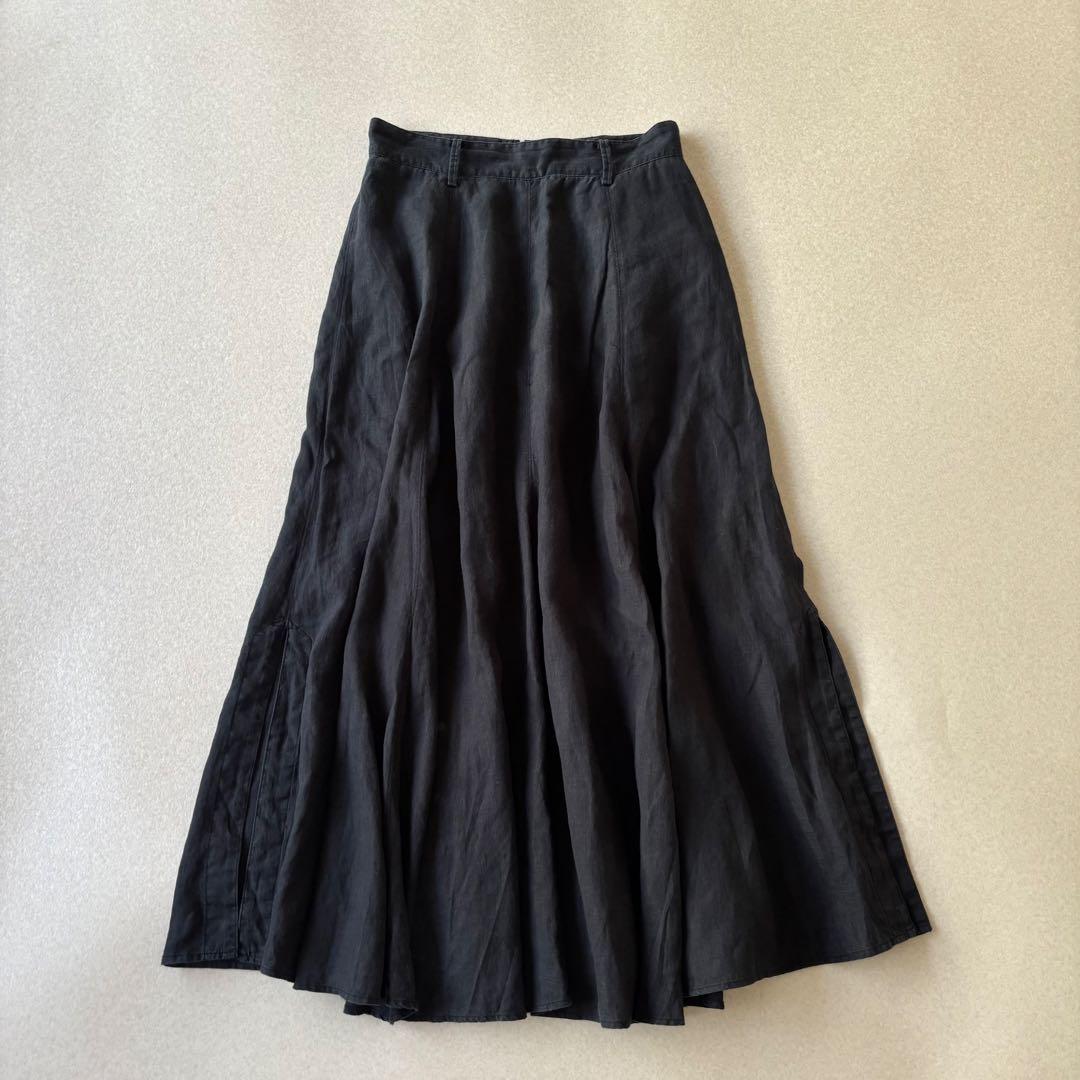 【美品】plage 22SS リネン100％　スリットリネンロングスカート　黒