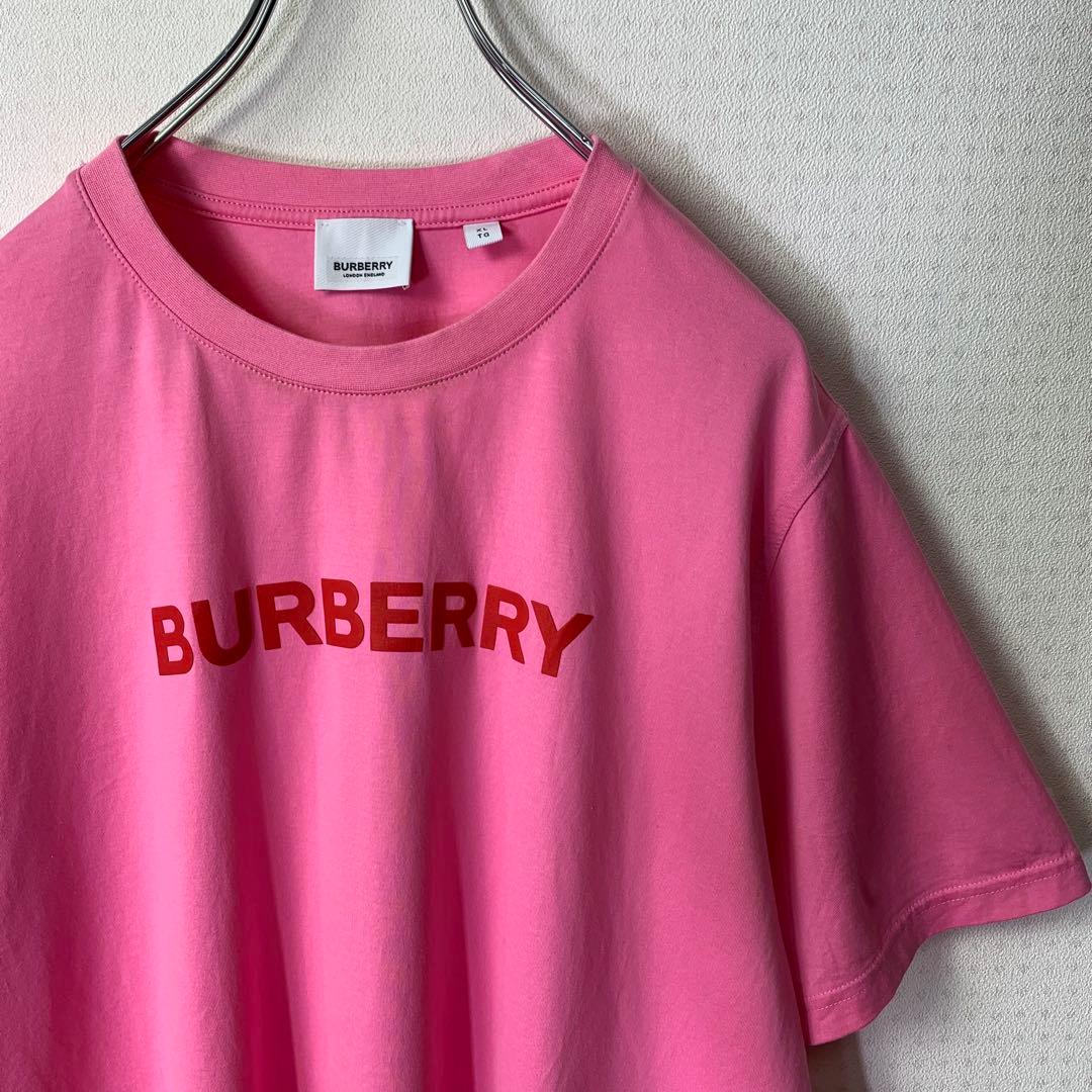 BURBERRY Tシャツ XL ピンク センターロゴ プリント 現行