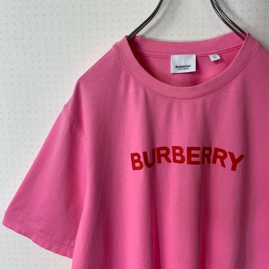 BURBERRY Tシャツ XL ピンク センターロゴ プリント 現行