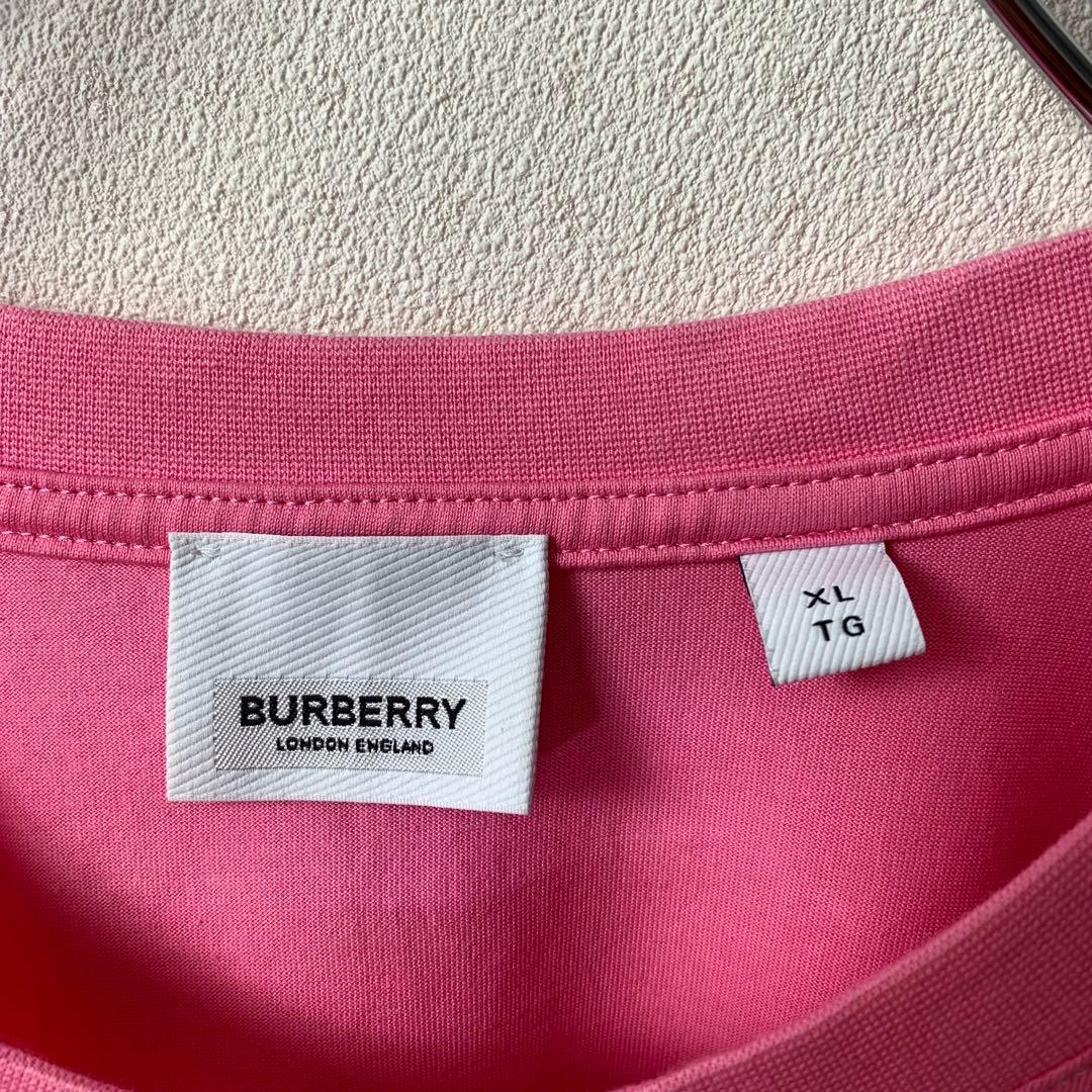 BURBERRY Tシャツ XL ピンク センターロゴ プリント 現行