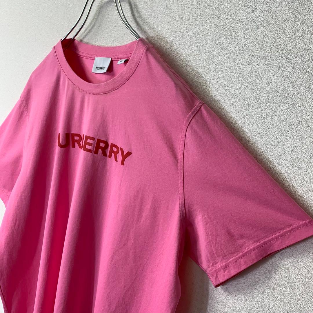 BURBERRY Tシャツ XL ピンク センターロゴ プリント 現行