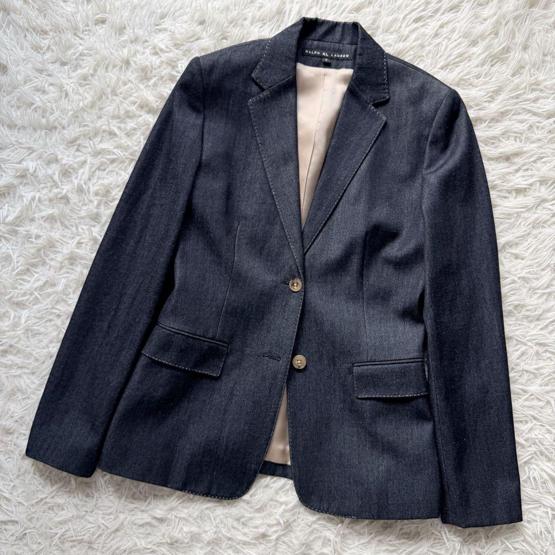 RALPH LAURENデニム生地 テーラードジャケット 裏地ロゴ M相当