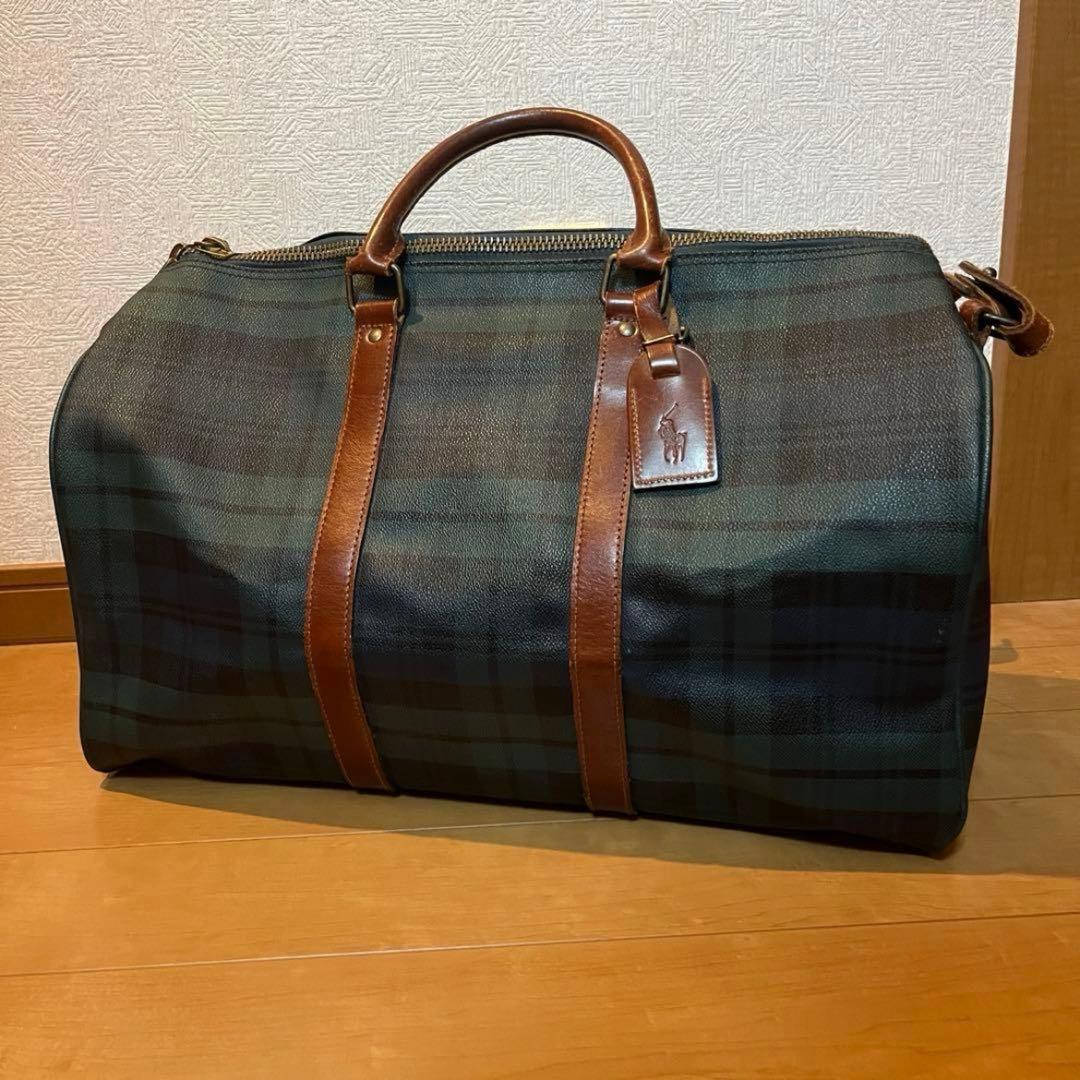 ポロ ラルフローレン レザー ボストンバッグ グリーンチェック 2way