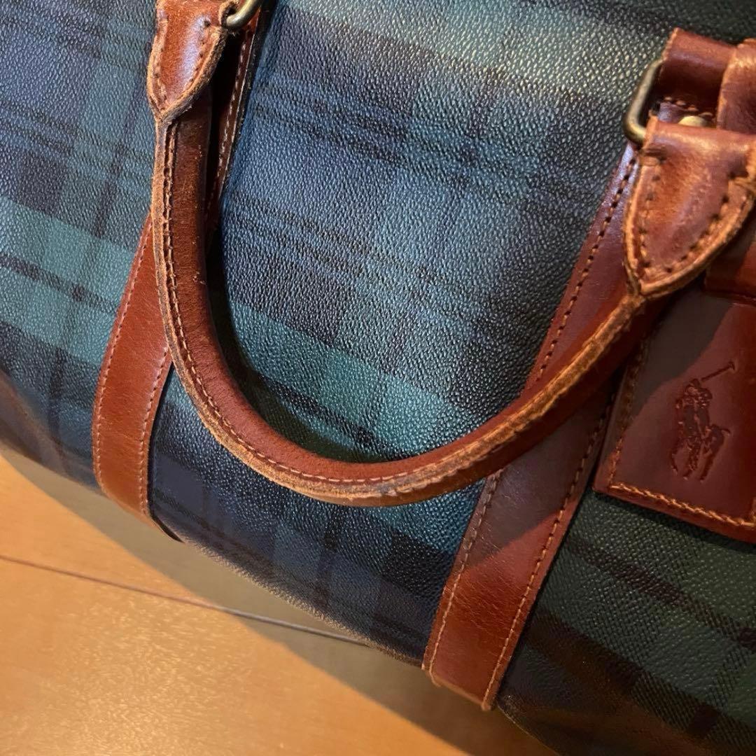ポロ ラルフローレン レザー ボストンバッグ グリーンチェック 2way