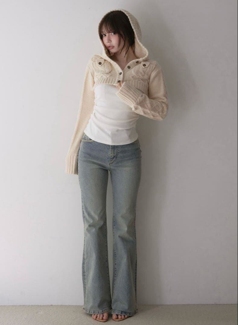 パンツ andmary Heart stitch denim blue beige S