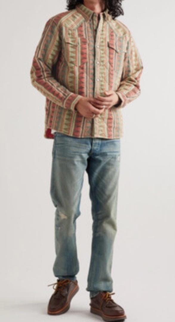 希少　RRL ダブルアールエル　ネイティブ柄　キルティングシャツ　コンチョボタン
