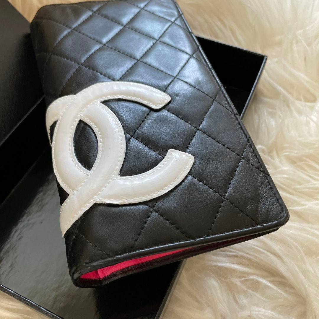 シャネル CHANEL 二つ折り 財布 カンボンライン ピンク 黒 正規品