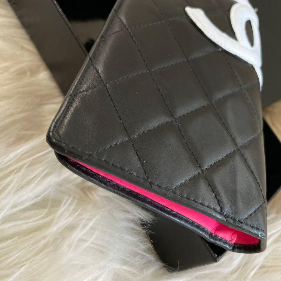 シャネル CHANEL 二つ折り 財布 カンボンライン ピンク 黒 正規品