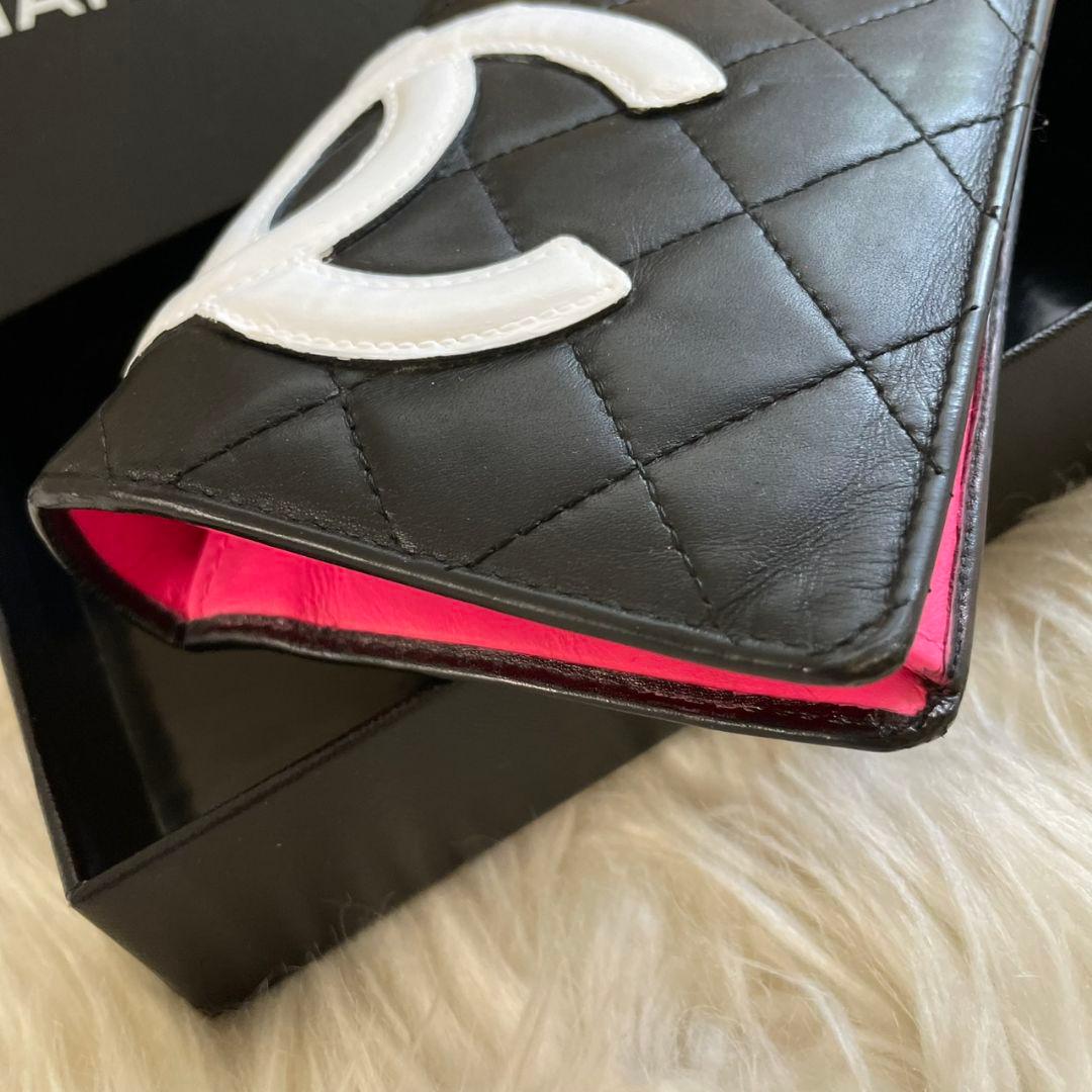 シャネル CHANEL 二つ折り 財布 カンボンライン ピンク 黒 正規品