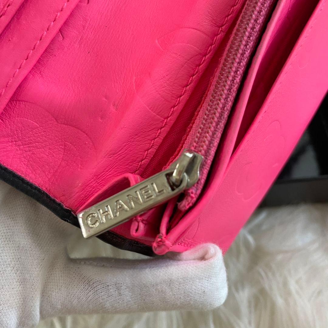 シャネル CHANEL 二つ折り 財布 カンボンライン ピンク 黒 正規品