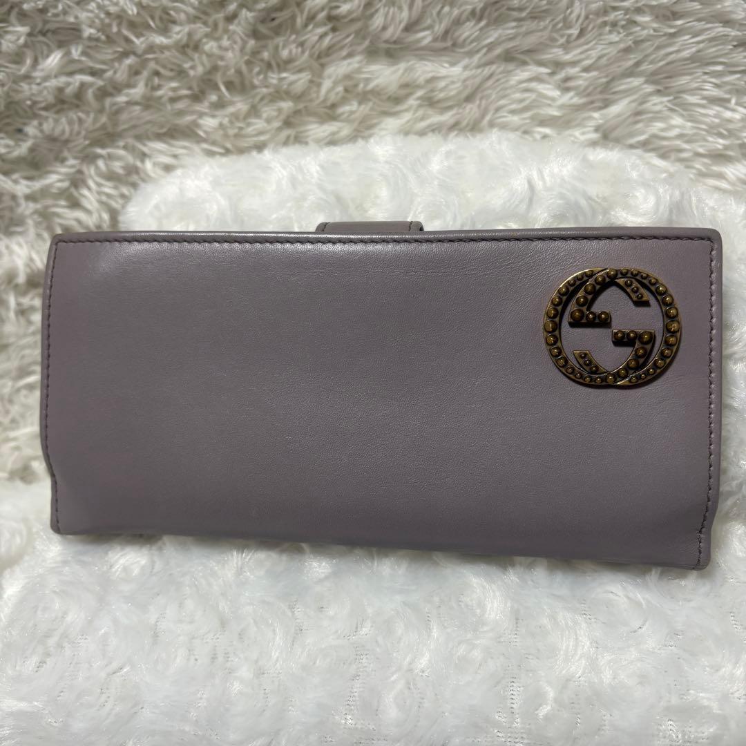 【希少】グッチ インターロッキング 二つ折り 長財布 ゴールド金具 グレージュ