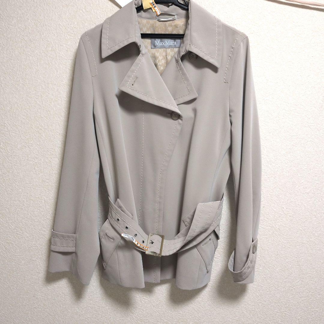 Max Mara マックスマーラ ショート丈 スプリングコート とろみ素材 ロゴ