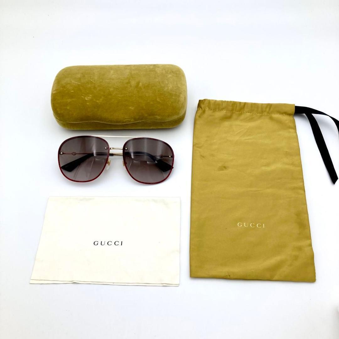GUCCI サングラス GG0227S レッド ラメ GG ロゴ 鉢 ケース付き
