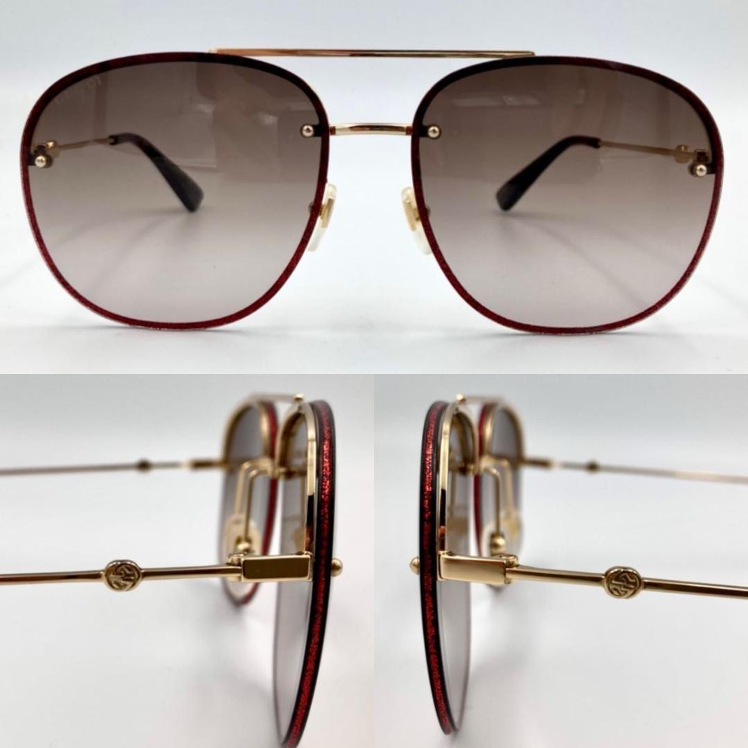 GUCCI サングラス GG0227S レッド ラメ GG ロゴ 鉢 ケース付き
