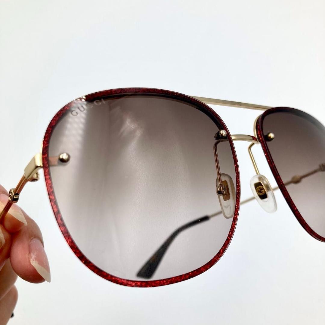 GUCCI サングラス GG0227S レッド ラメ GG ロゴ 鉢 ケース付き