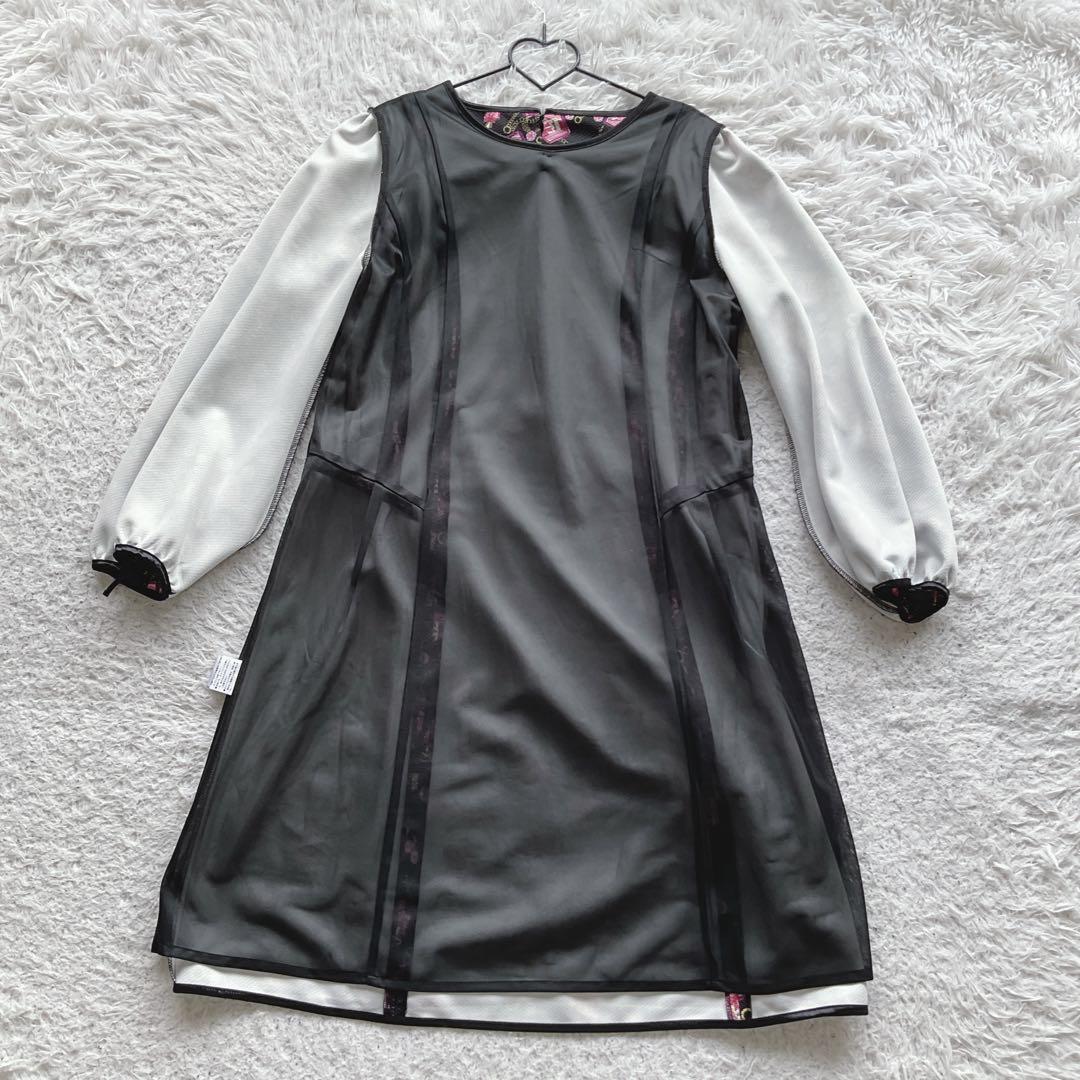 スーパービューティー ワンピース 総柄 胸元リボン 44/2XL 香水瓶 大きめ