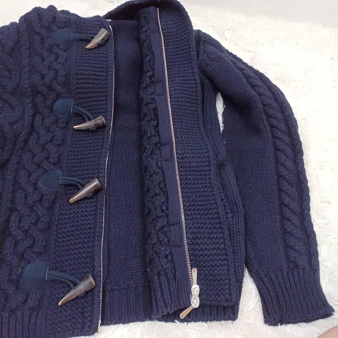 Drumohr　ウールニットダッフル　46　ネイビー ケーブルニット　伊製