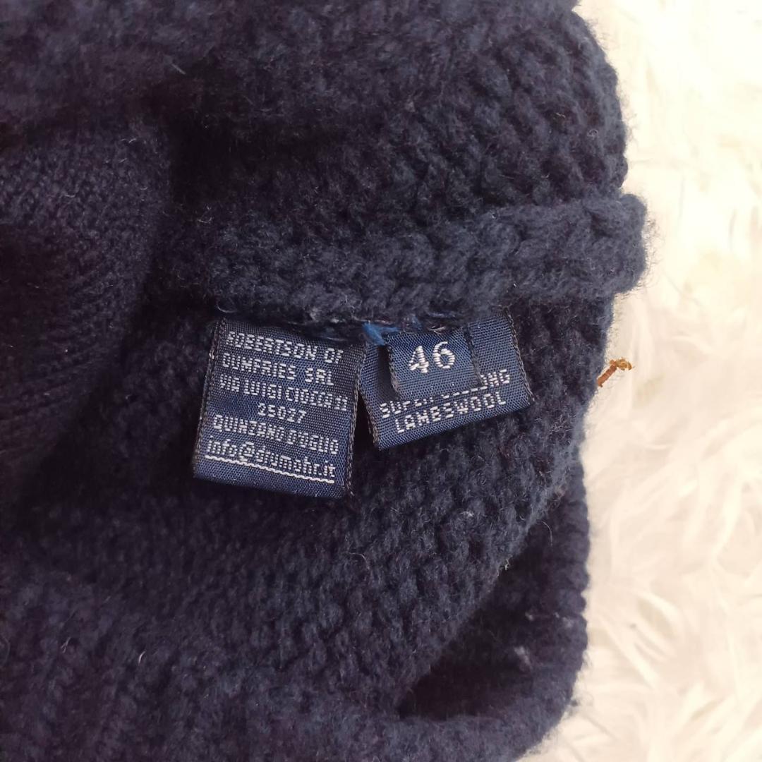 Drumohr　ウールニットダッフル　46　ネイビー ケーブルニット　伊製