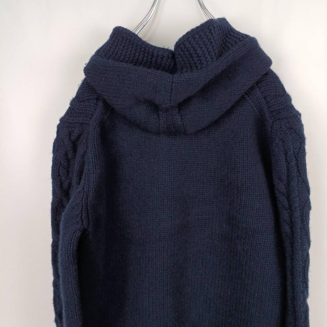 Drumohr　ウールニットダッフル　46　ネイビー ケーブルニット　伊製