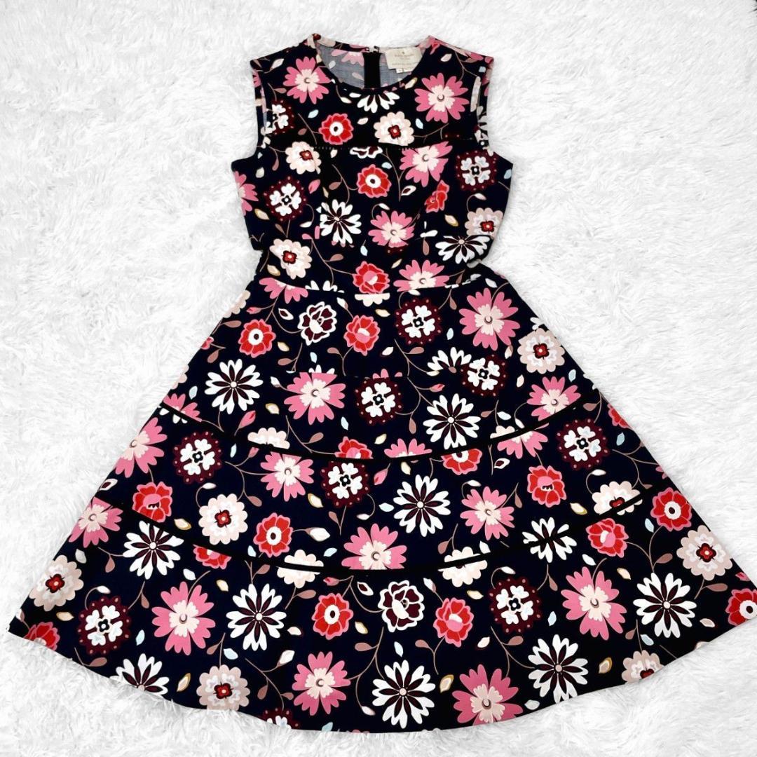 極美品 ケイトスペード ノースリーブ フレアワンピース 花柄 S