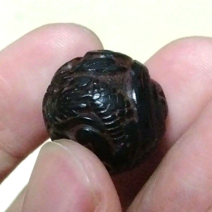 Ｔ*様 明治期　龍　彫漆 堆黒 緒締め玉 根付 提物　時代物
