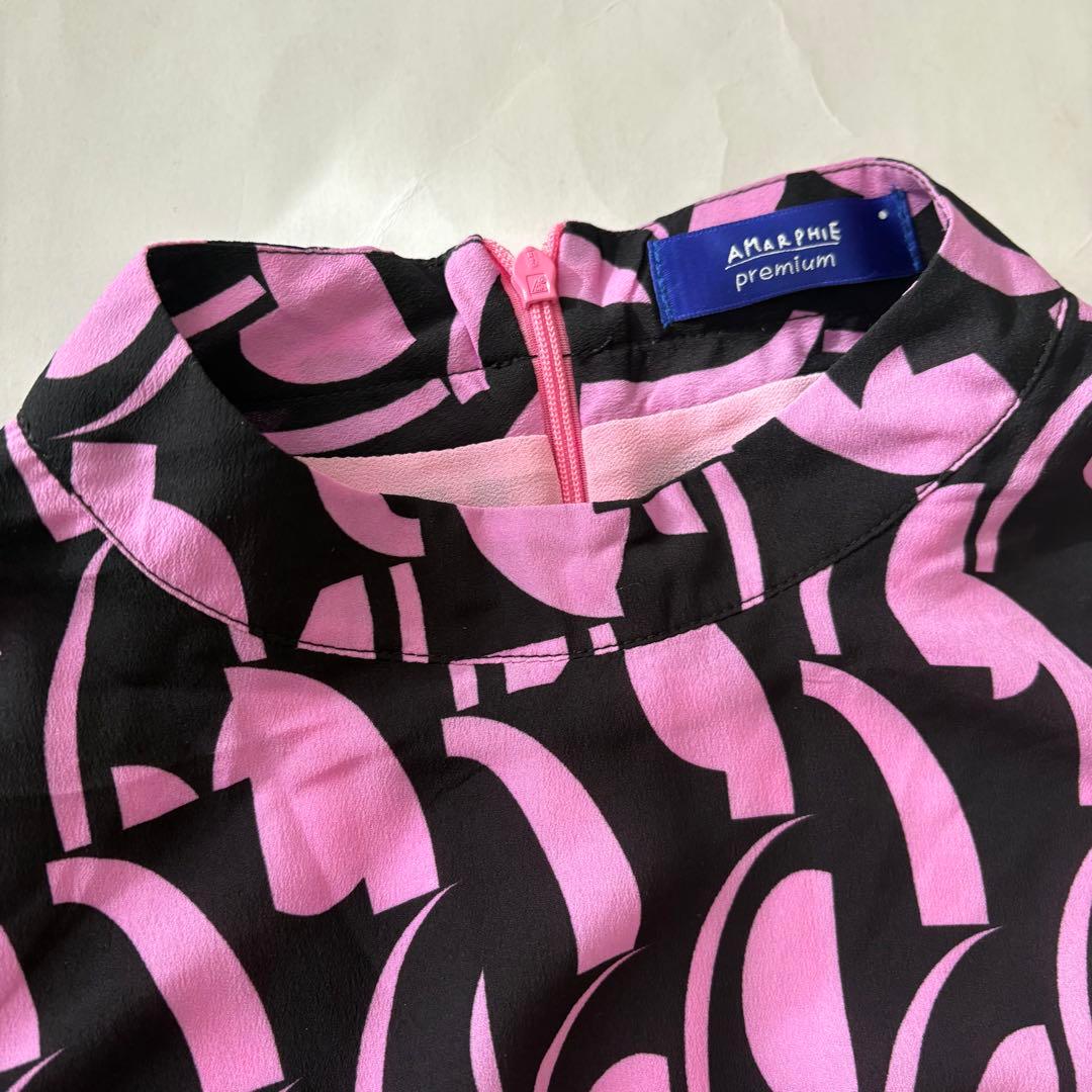 【新春SALE 】AMARPHIE premiumシアー袖ロングワンピースピンク