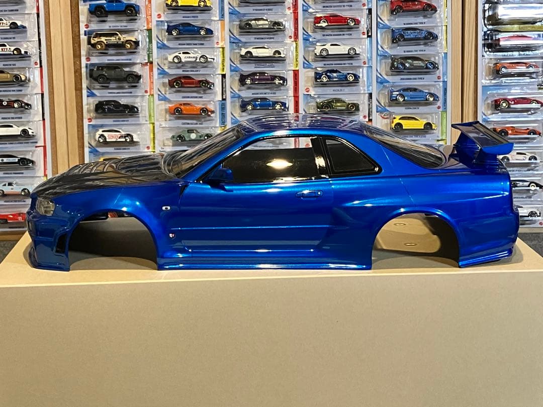 タミヤラジコン日産スカイラインGT-R R34 塗装済 スペアボディメタリック青