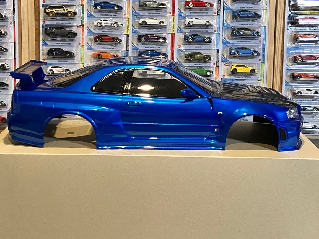タミヤラジコン日産スカイラインGT-R R34 塗装済 スペアボディメタリック青