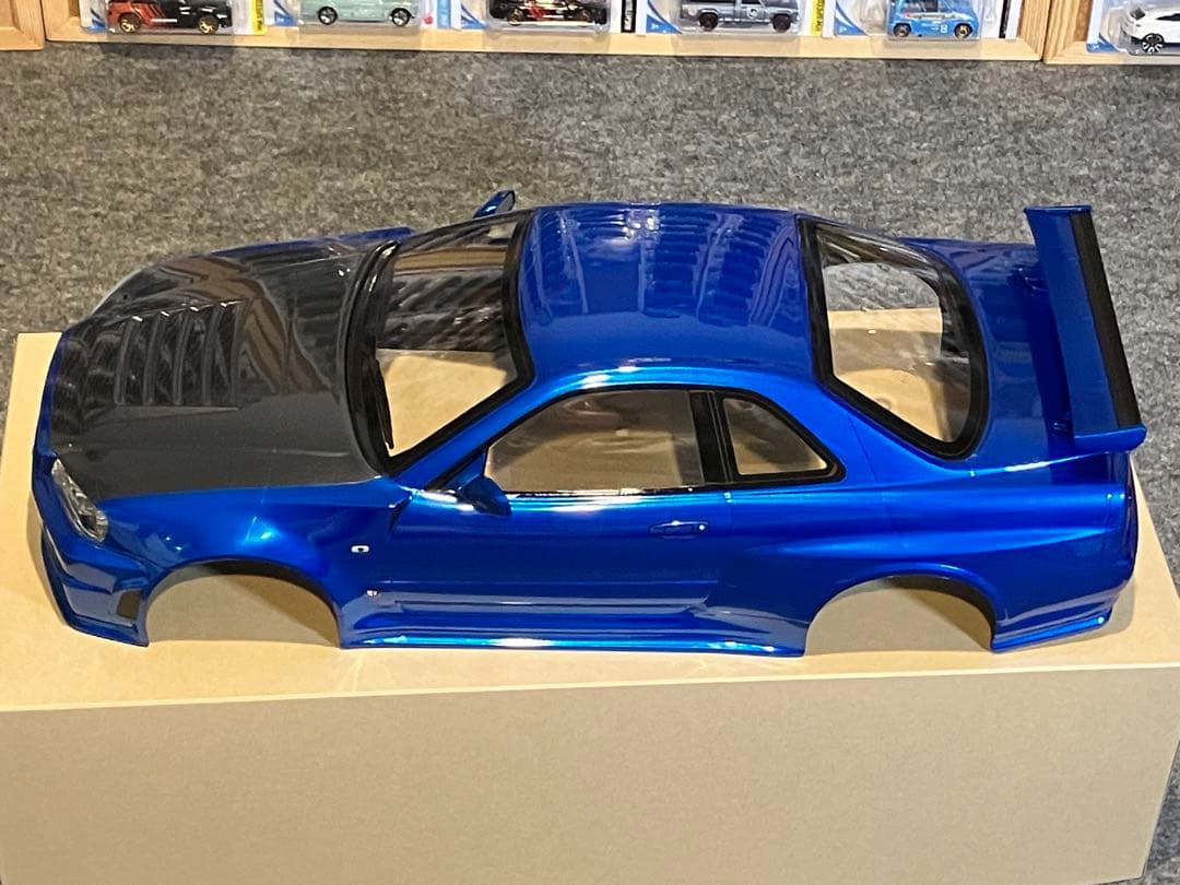 タミヤラジコン日産スカイラインGT-R R34 塗装済 スペアボディメタリック青