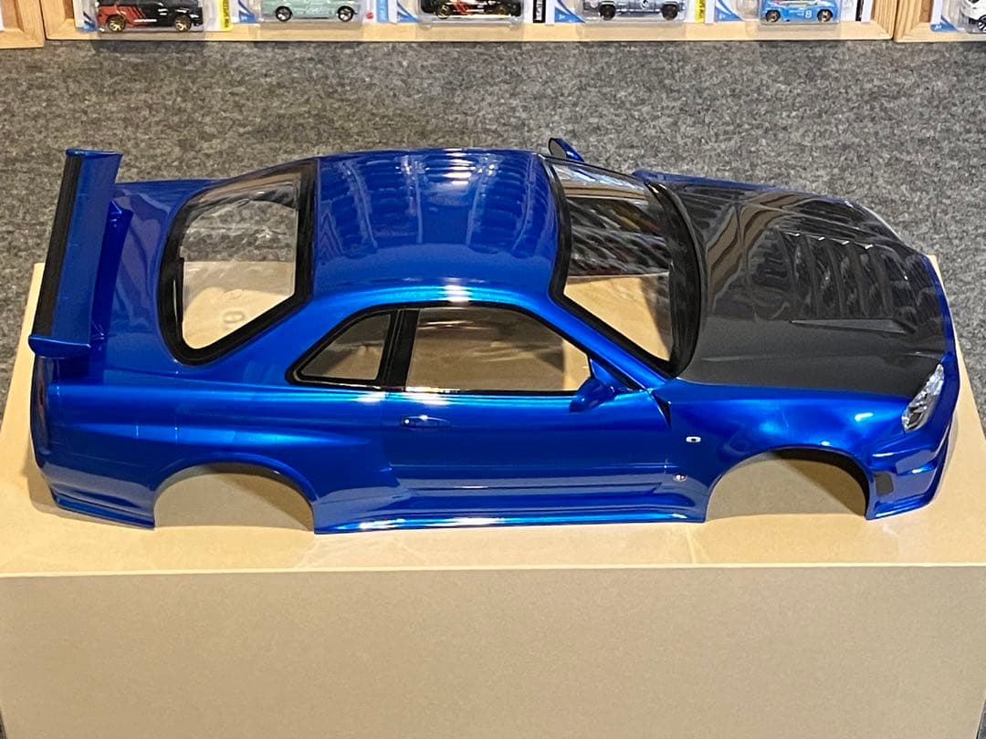 タミヤラジコン日産スカイラインGT-R R34 塗装済 スペアボディメタリック青
