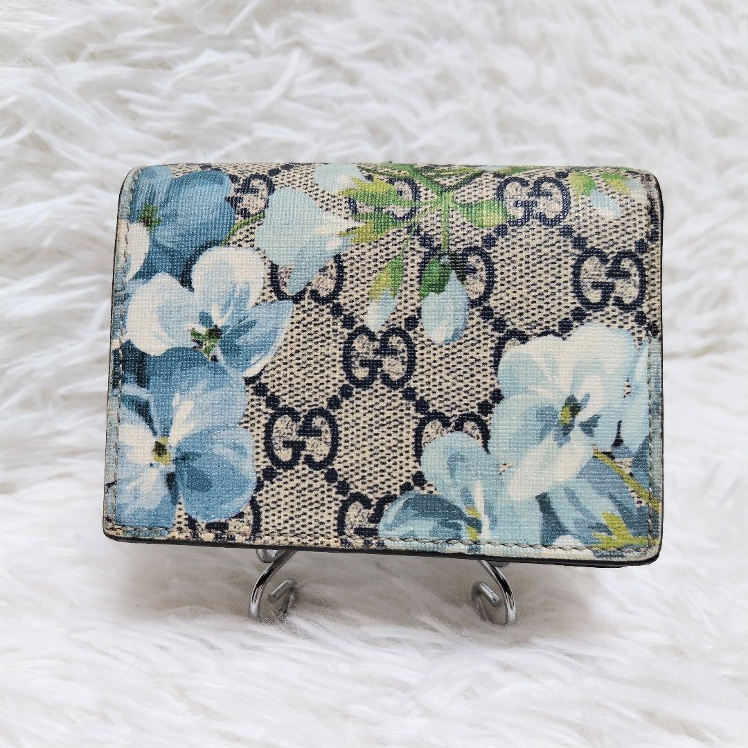レア美品✨グッチ◇ブルームコンパクト二つ折り財布スプリームPVC赤レザー水色花柄
