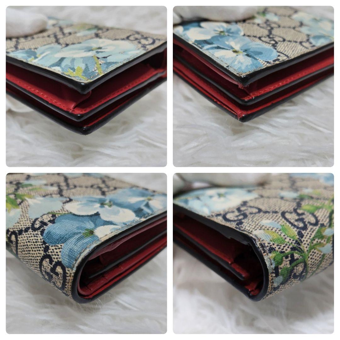 レア美品✨グッチ◇ブルームコンパクト二つ折り財布スプリームPVC赤レザー水色花柄