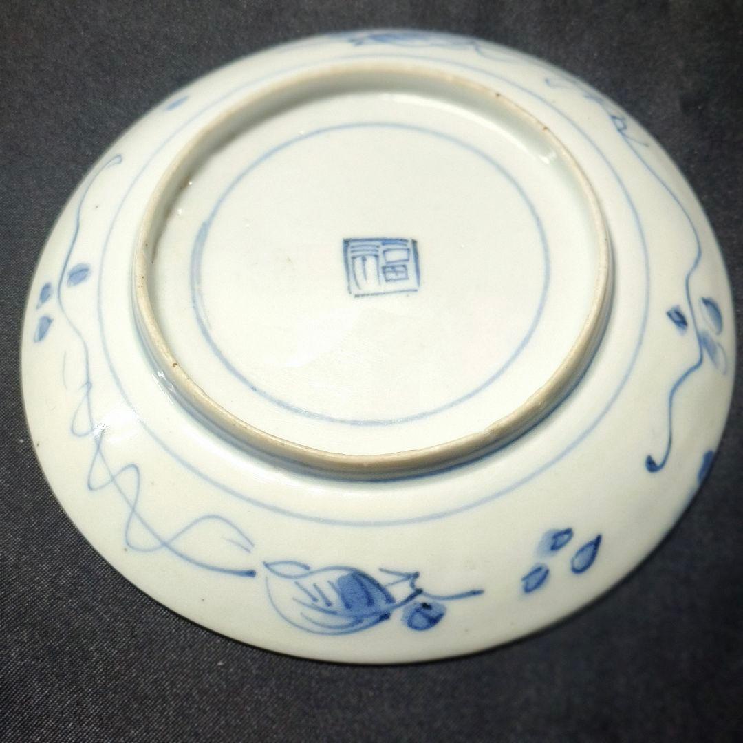 古伊万里 染付小皿 角福 柳風景画 幕末骨董 飾り皿 コレクター放出美品