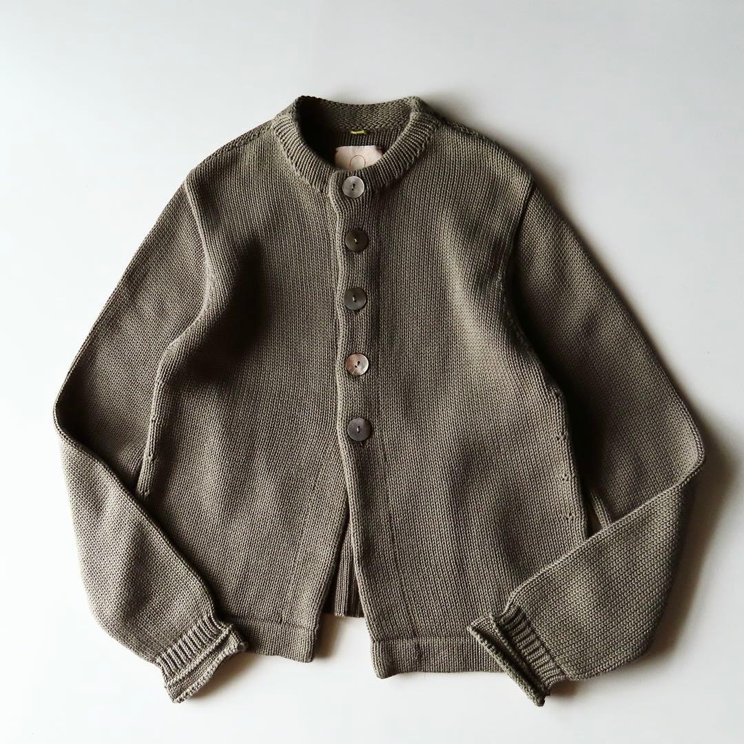 美品 パラスパレス コットンニットカーディガン 0 ロールスリーブ ビーズ飾り
