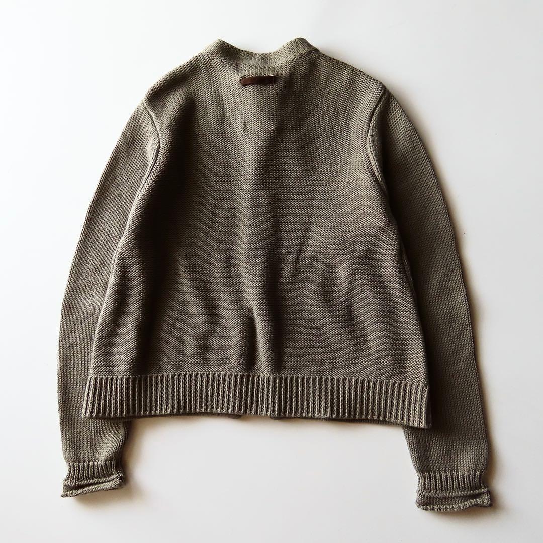 美品 パラスパレス コットンニットカーディガン 0 ロールスリーブ ビーズ飾り