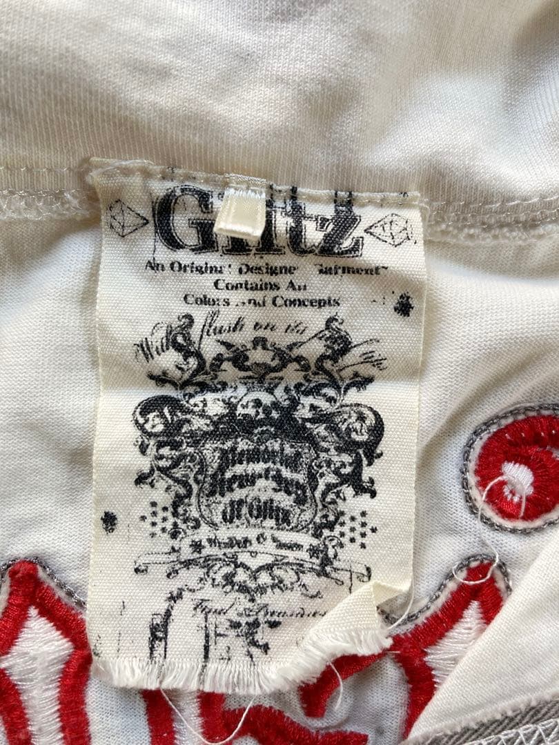 glitz グラフィック　刺繍　ポロシャツ ホワイト