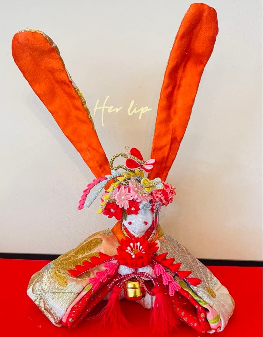 おばあちゃんのハンドメイド　着物うさぎ人形　アンティーク着物　刺繍　桜　お雛様