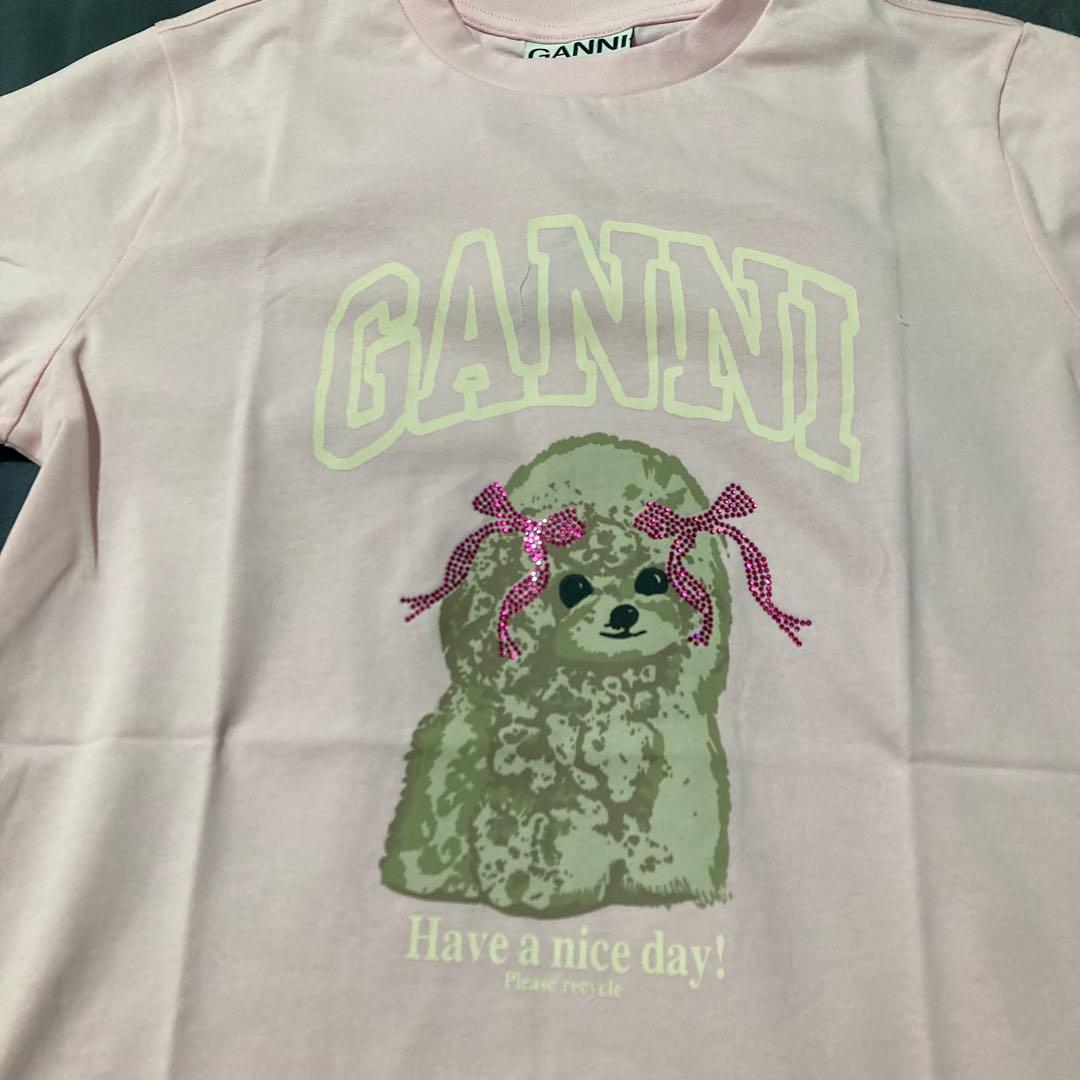 GANNI ピンク Tシャツ 犬のイラスト