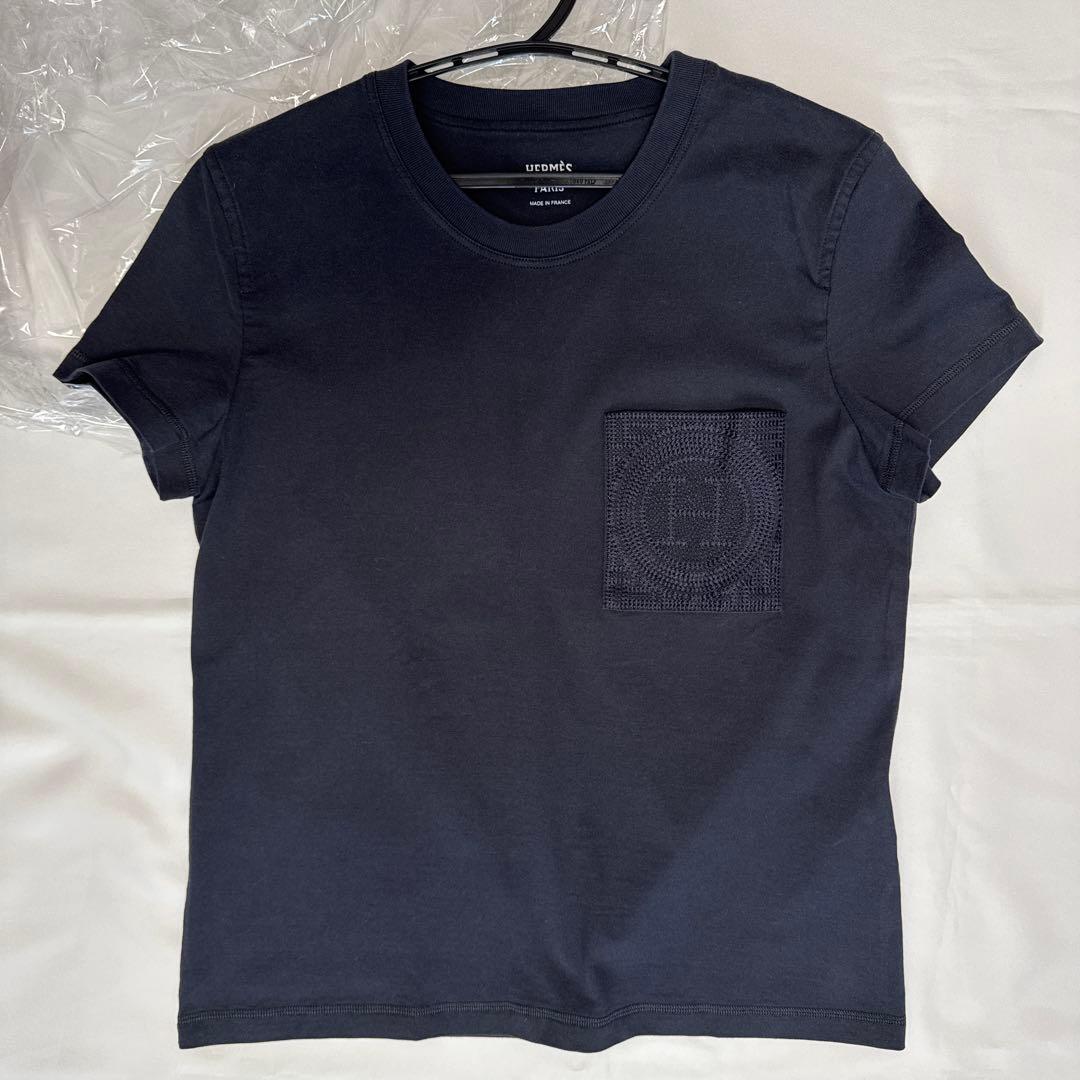 【美品】エルメス　ポケット Tシャツ　濃紺　黒