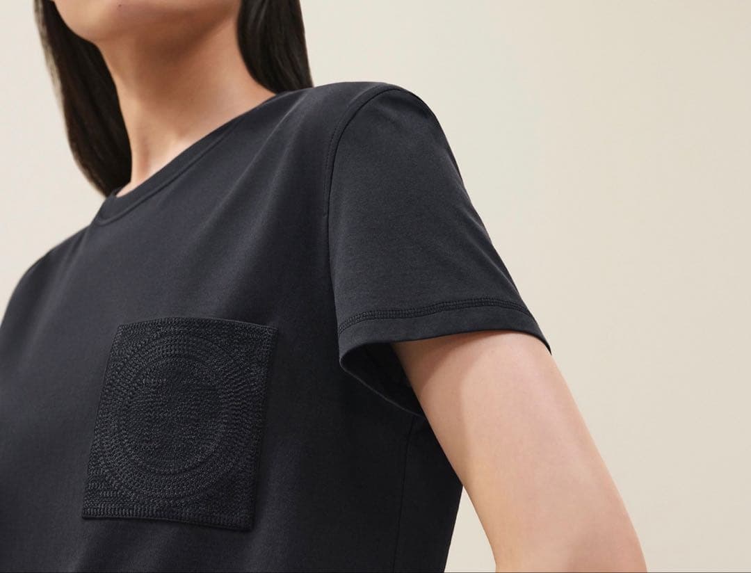 【美品】エルメス　ポケット Tシャツ　濃紺　黒