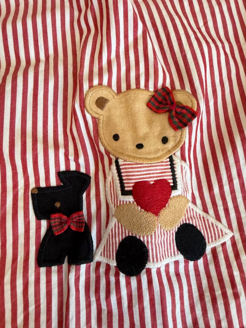 赤と白ストライプ刺繍ワンピース　90
